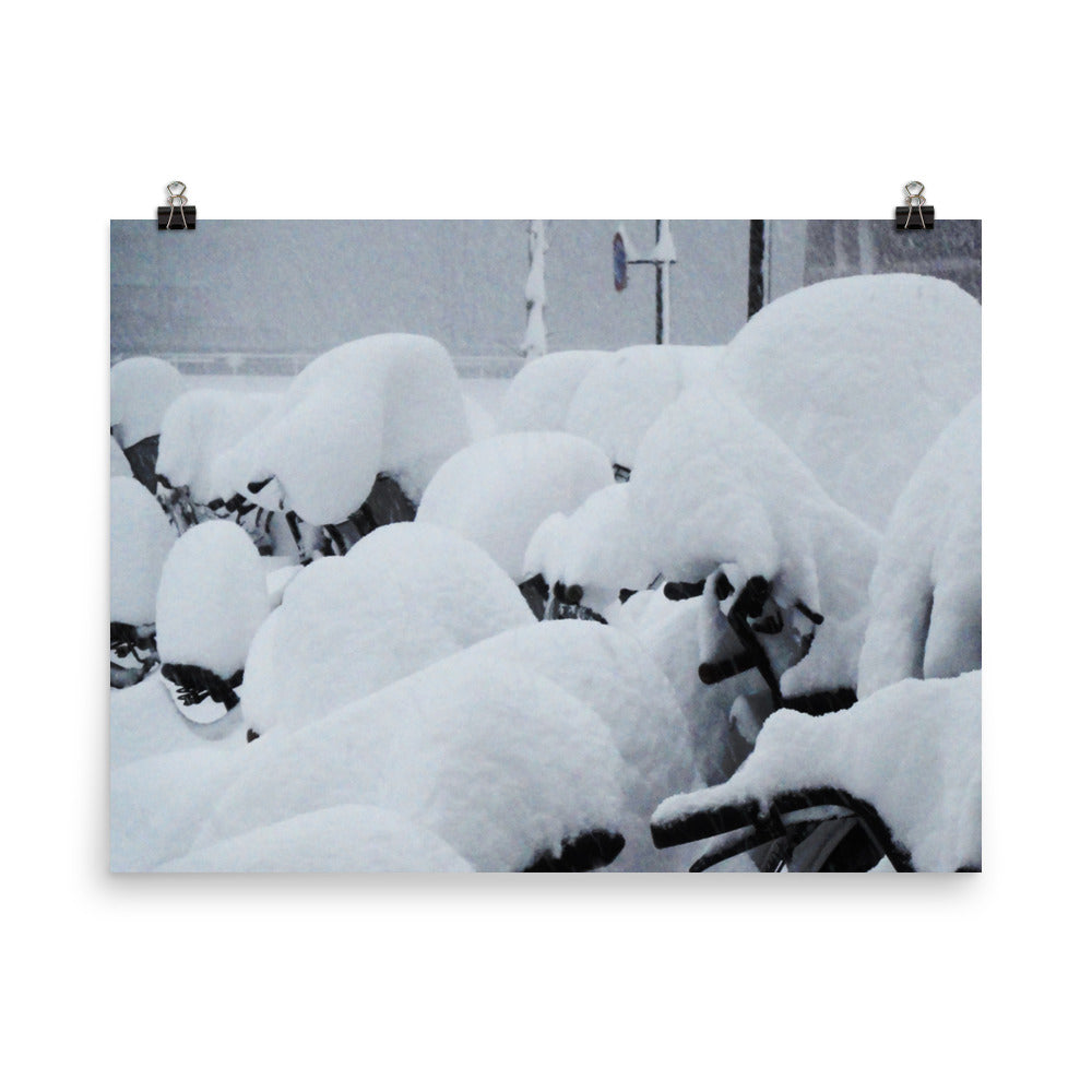 snow bikes |Bicycles hide from their owners in Aomori, Japan.